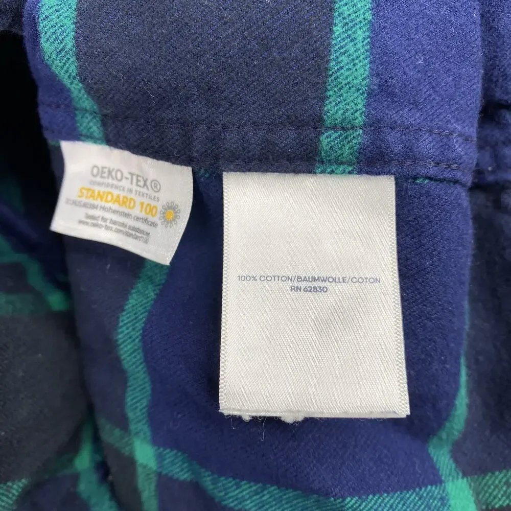 Lands' End Mens Flannel Shirt L Button Up Long Sleeve Blue Green Plaid Tradition